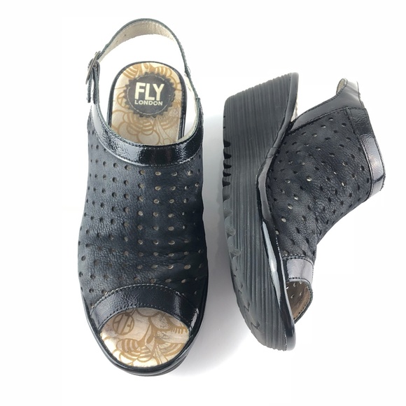 Fly London Yuti Sandals Perforated Wedge Platform - Picture 1 of 8
